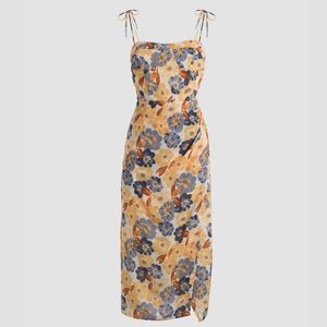 Cider Floral Tie Shoulder Slit Midi Dress S